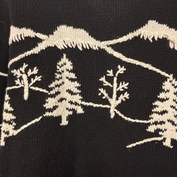 Women's Christopher & Banks Cardigan XL Black White Mountain Trees Holiday - Picture 4 of 10